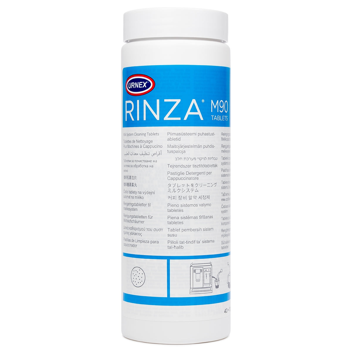 Urnex Rinza M90 Acid Tablets 10g - tubs of 40 tablets (12x, case) | Professional Coffee Machine Cleaner UK