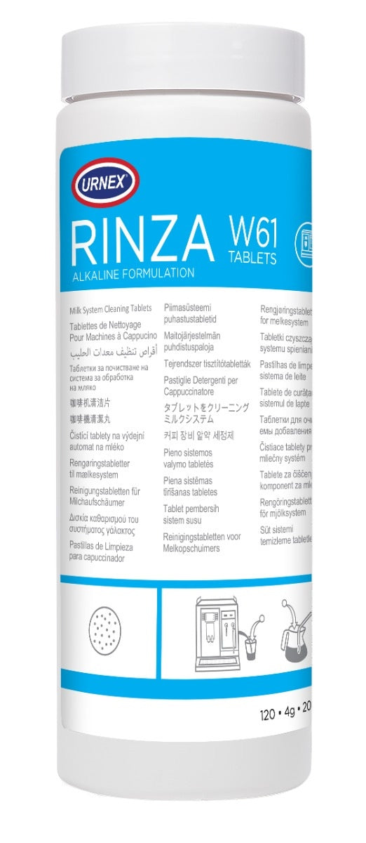 Urnex Rinza W90 Alkaline Tablets 10g - tubs of 40 tablets (12x, case) | Professional Coffee Machine Cleaner UK
