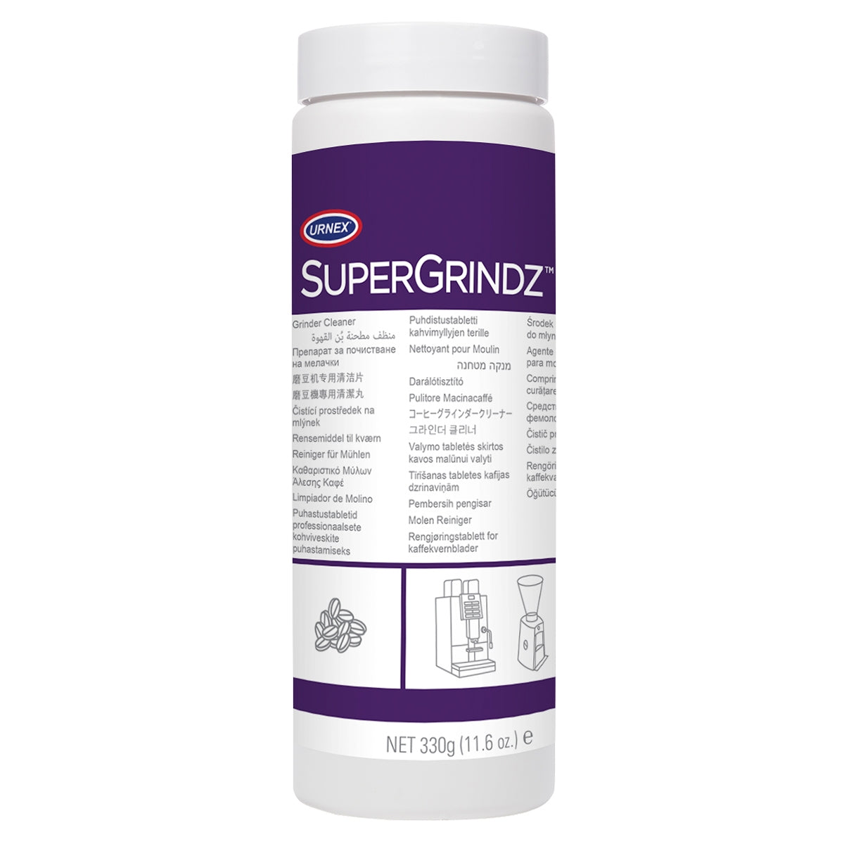 Urnex SuperGrindz Tablets - 330g tubs (12x, case) | Professional Coffee Machine Cleaner UK