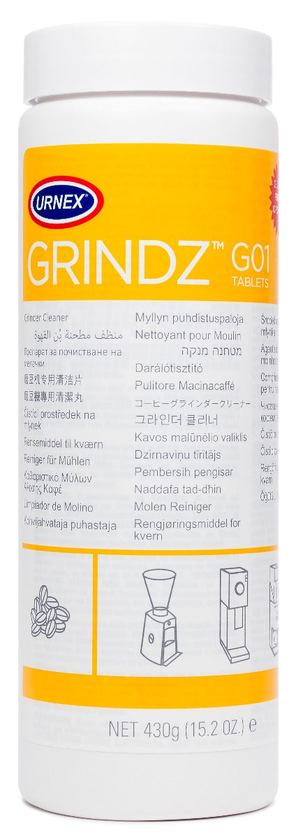 Urnex Grindz Tablets Sample Pack - 105g tubs (12x, case) | Professional Coffee Machine Cleaner UK