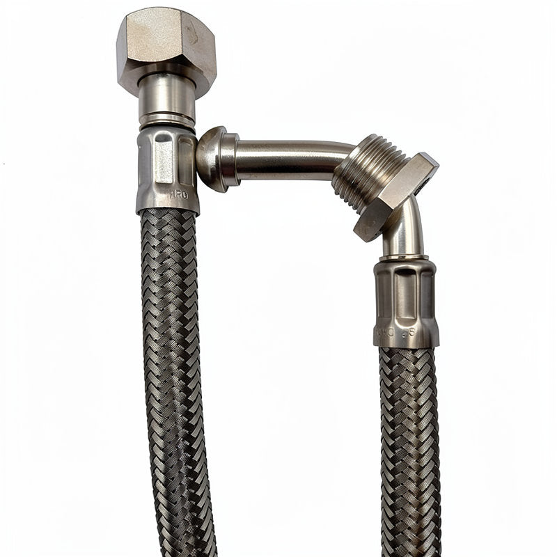BRAIDED HOSE 2.3M 3/8F STRAIGHT X 3/8M ELBOW