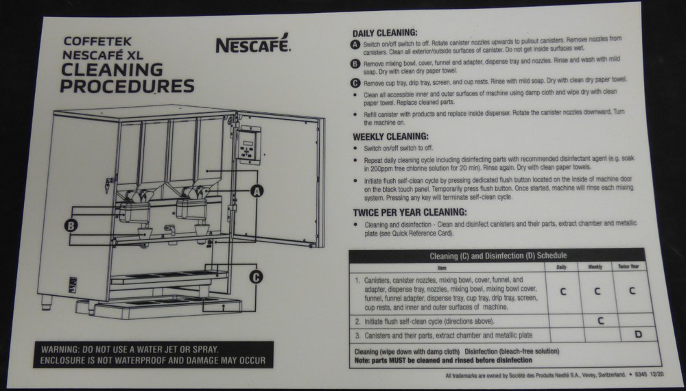 Coffetek Decal Procedimiento Cleaning XL – genuine Coffetek part 82045560