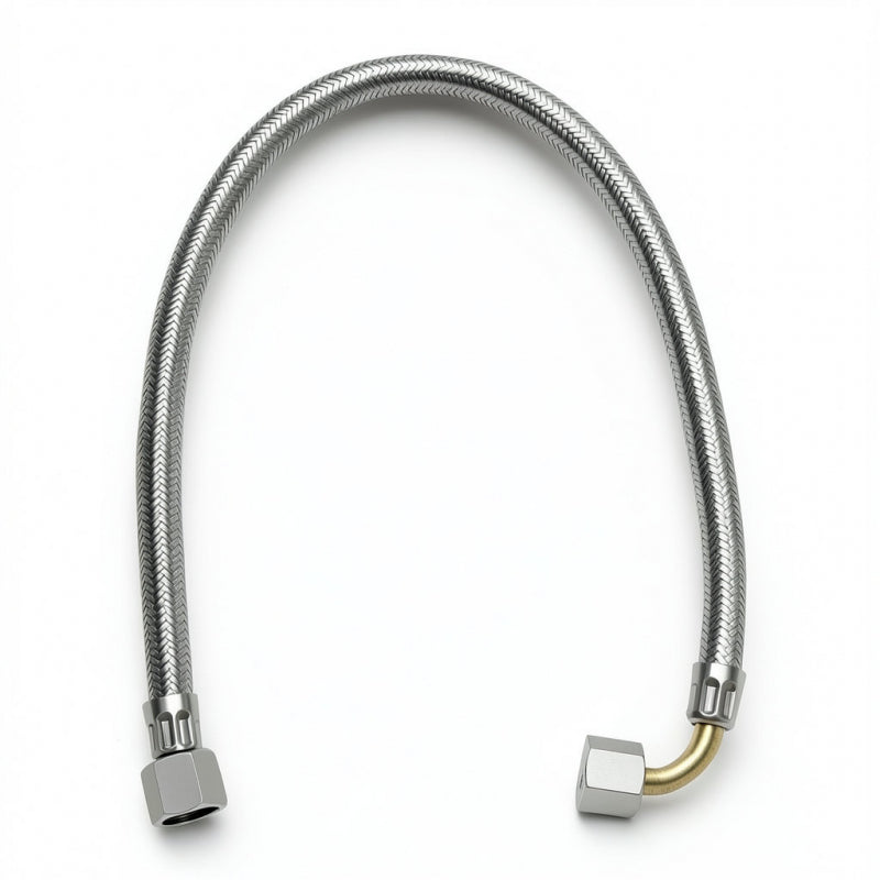 BRAIDED HOSE 0.5M 3/8 STRAIGHT X 3/8 ELBOW - CONICAL