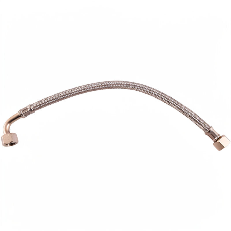 BRAIDED HOSE 0.35M 3/8 STRAIGHT X 3/8 ELBOW - CONICAL