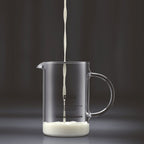 BODUM LATTE MILK FROTHER WITH GLASS HANDLE, 0.25L, 8OZ - BLACK