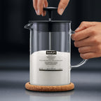 BODUM LATTE MILK FROTHER WITH GLASS HANDLE, 0.25L, 8OZ - BLACK