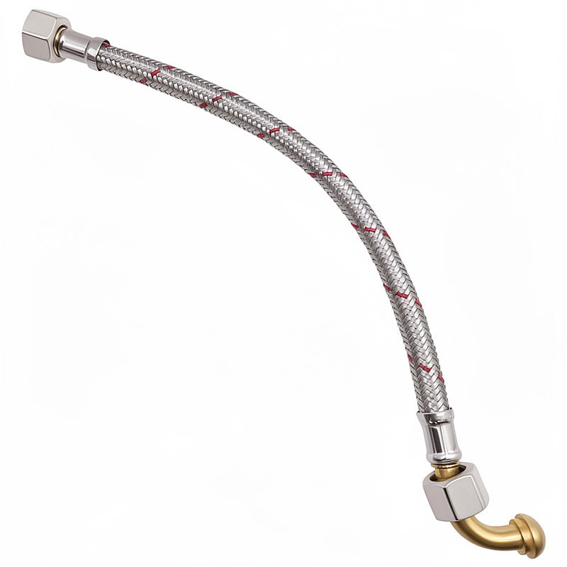 BRAIDED HOSE 0.3M 3/8F STRAIGHT X 3/8F ELBOW - CONICAL