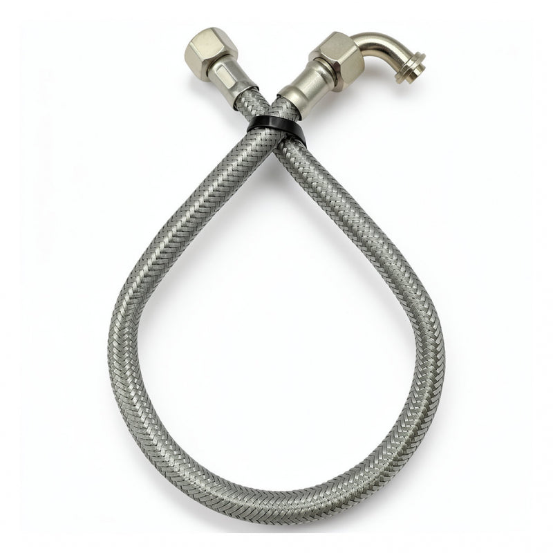 BRAIDED HOSE 0.5M 3/8 STRAIGHT X 3/8 ELBOW - FLAT