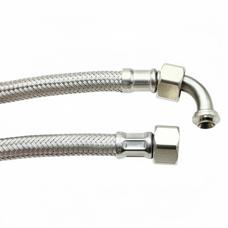BRAIDED HOSE 1.5M 3/8 STRAIGHT X 3/8 ELBOW - FLAT
