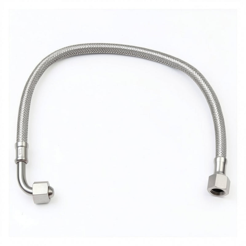 BRAIDED HOSE 0.44M 1/4 STRAIGHT X 1/4 ELBOW - CONICAL