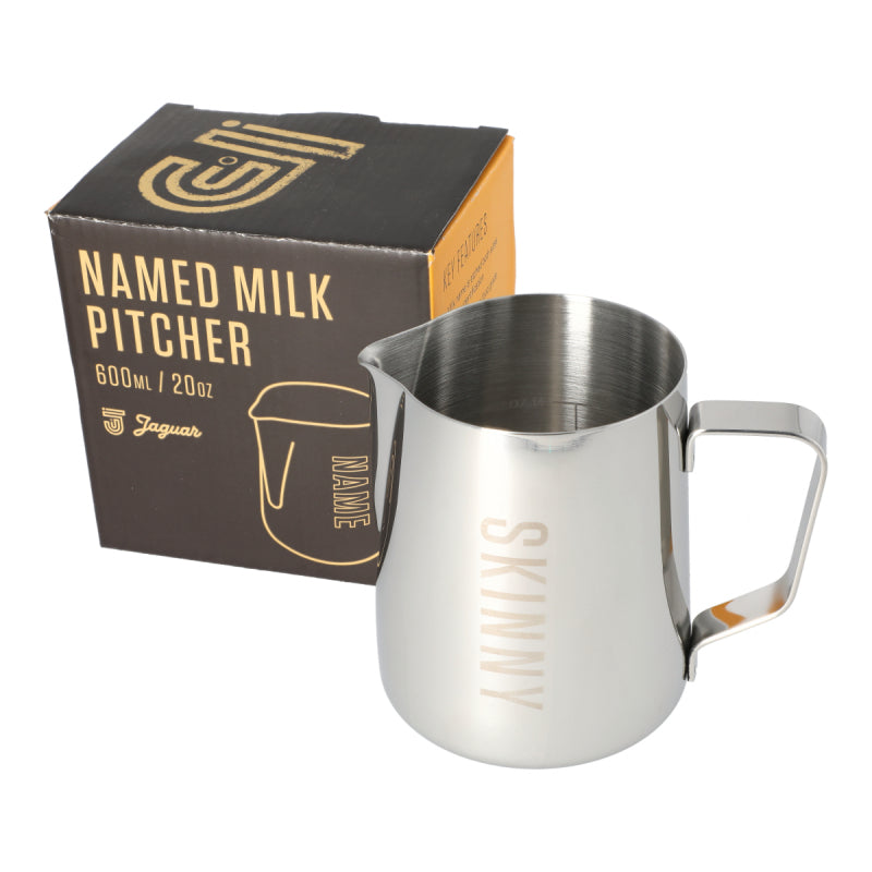 JAGUAR NAMED MILK FOAMING JUG WITH ETCHED VOLUME MEASURES - 0.6 LITRE 'SKINNY'