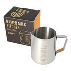 JAGUAR NAMED MILK FOAMING JUG WITH ETCHED VOLUME MEASURES - 0.6 LITRE 'ALMOND'