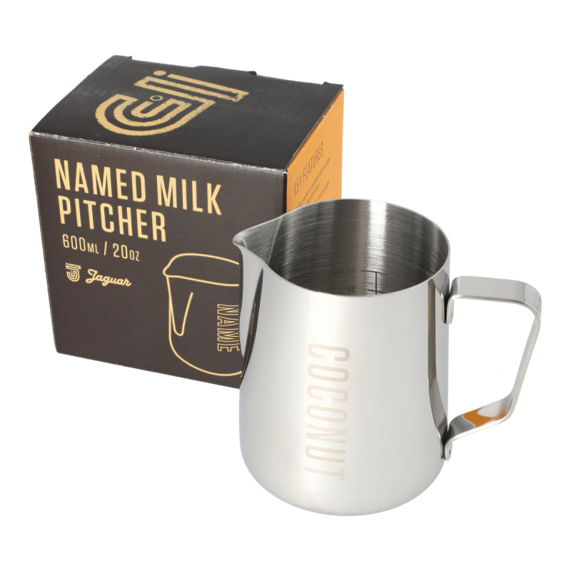 JAGUAR NAMED MILK FOAMING JUG WITH ETCHED VOLUME MEASURES - 0.6 LITRE 'COCONUT'