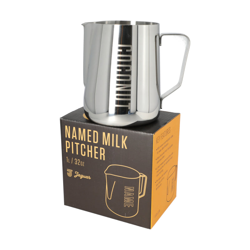 JAGUAR NAMED MILK FOAMING JUG WITH ETCHED VOLUME MEASURES - 1 LITRE 'COCONUT'