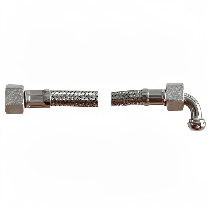 BRAIDED HOSE 0.80M 3/8F STRAIGHT X 3/8F ELBOW - CONICAL