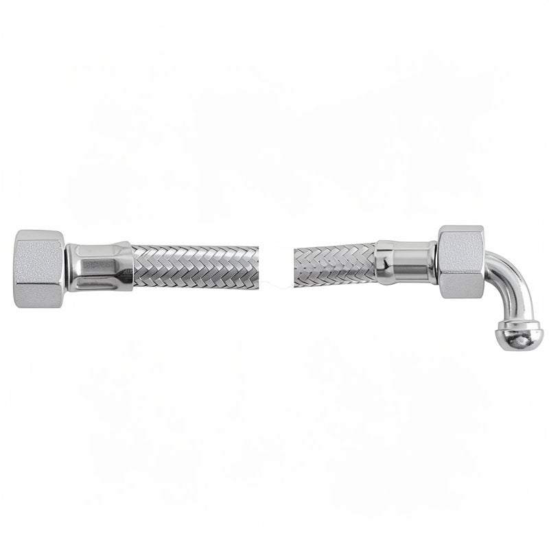 BRAIDED HOSE 0.30M 3/8 STRAIGHT X 3/8 ELBOW - CONICAL