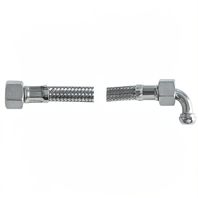 BRAIDED HOSE 0.35M 3/8 STRAIGHT X 3/8 ELBOW - CONICAL