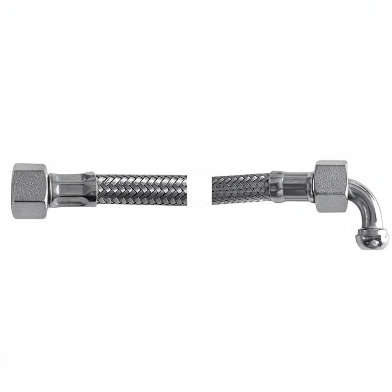 BRAIDED HOSE 0.40M 3/8 STRAIGHT X 3/8 ELBOW - CONICAL