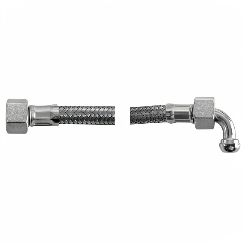 BRAIDED HOSE 0.26M 1/4 STRAIGHT X 1/4 ELBOW - CONICAL