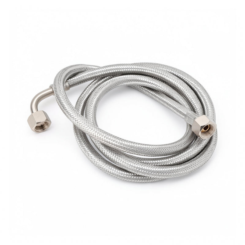 BRAIDED HOSE 2M 3/8 STRAIGHT X 3/8 ELBOW - CONICAL
