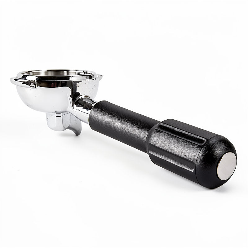 FILTERHOLDER WEGA 1 CUP, INCLINED HANDLE, W/EMBOSSED BLACK HANDLE W CHROME PLUG