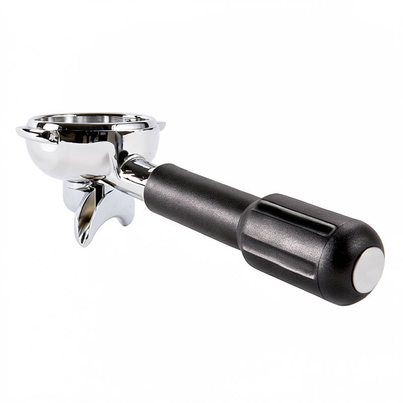 FILTERHOLDER 2 CUPS, INCLINED HANDLE, W/EMBOSSED BLACK HANDLE W CHROME PLUG