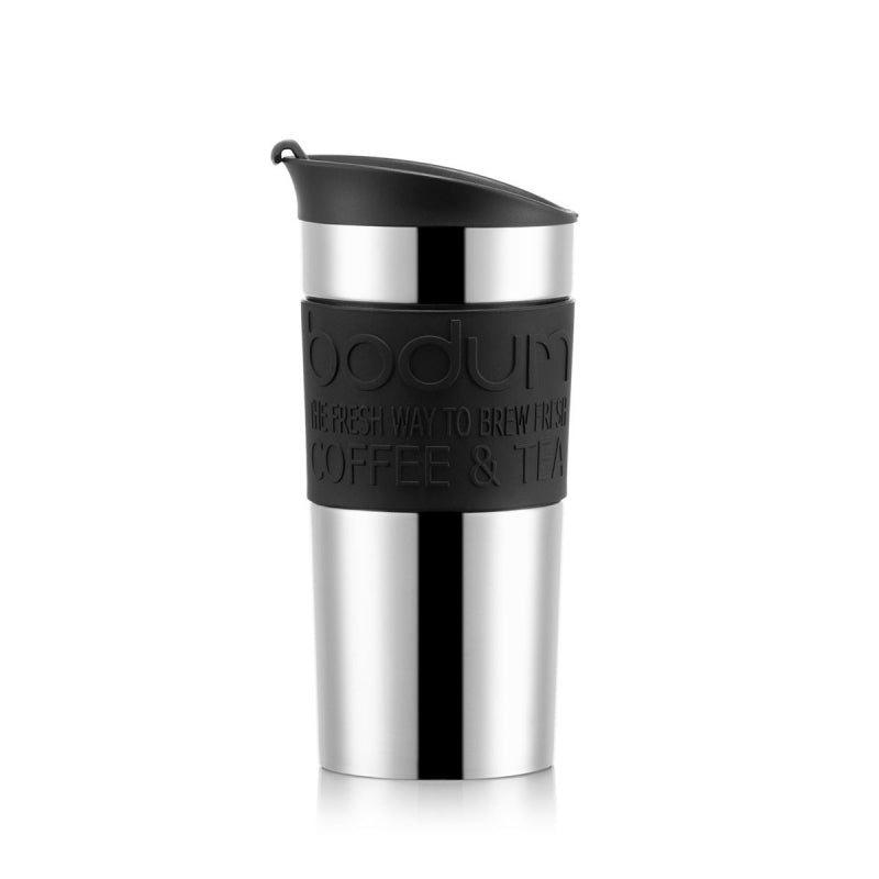 BODUM TRAVEL PRESS SET COFFEE MAKER WITH EXTRA LID, VACUUM, 0.35 L, 12 OZ - BLACK