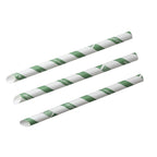 Vegware Bubble tea green stripe 12mm paper straw, 9in / 230mm