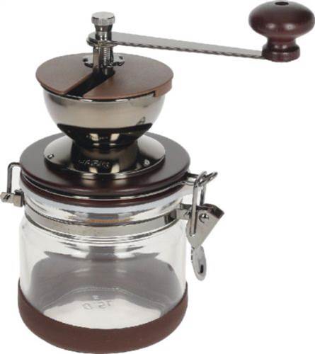 HAND QUALITY GLASS COFFEE GRINDER - Dimensions¸ 110 x 190 mm - ceramic conical burrs - collection capacity approx. 120 g - commercial coffee spare part
