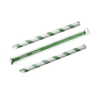 Vegware Bubble tea green stripe 12mm paper straw, wrapped, 9in / 230mm