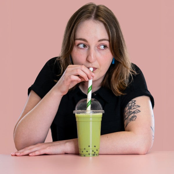 Vegware Bubble tea green stripe 12mm paper straw, 9in / 230mm