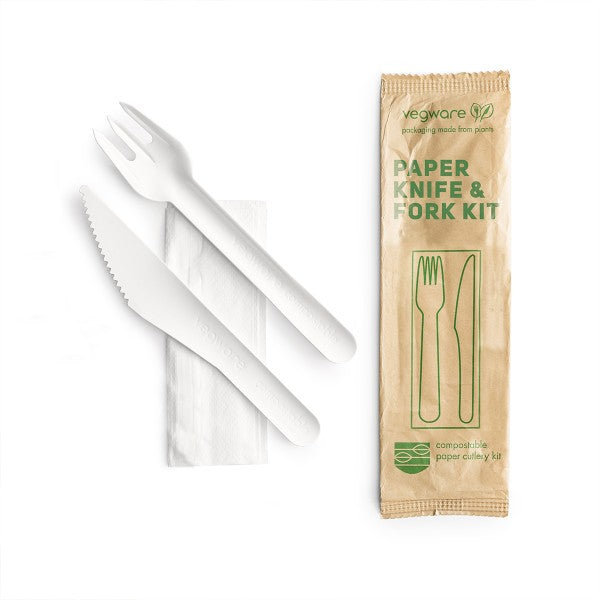 Vegware Compostable wooden knife & fork kit