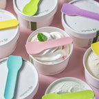 Vegware 3.5in / 90mm tutti frutti compostable paper ice cream spoon